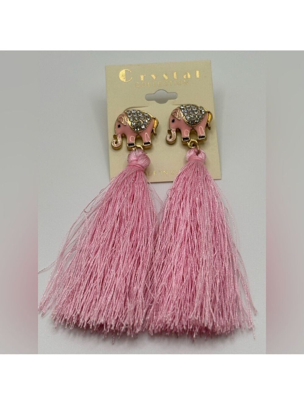Pink Elephant Tassel Earrings